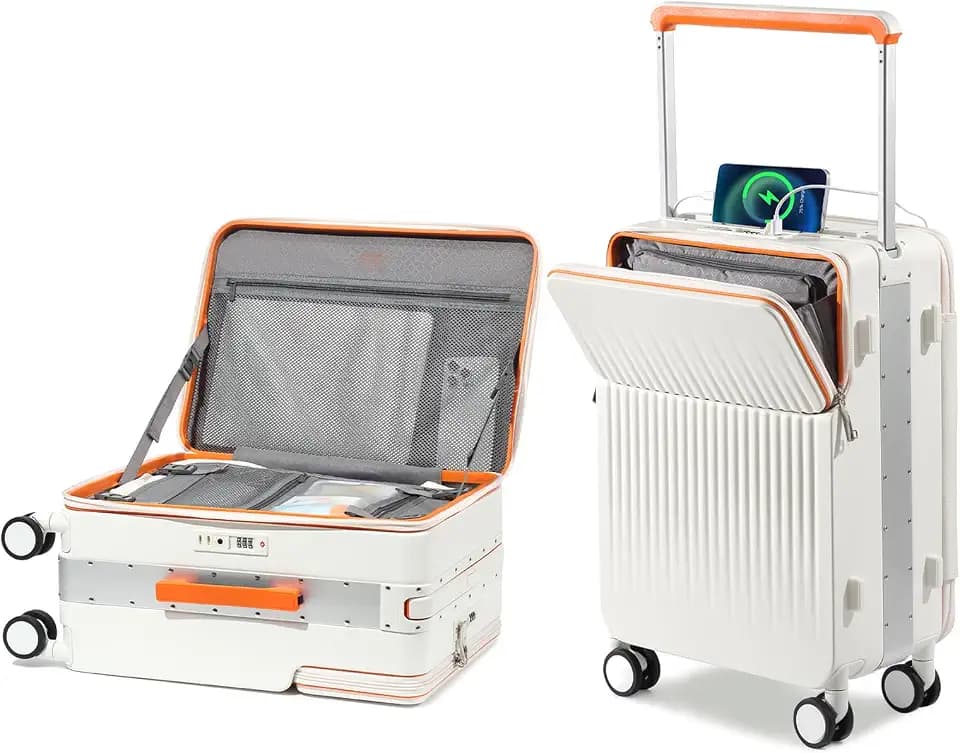 Joyway 20 Inch Top Opening Carry on Luggage with Aluminium Frame, White