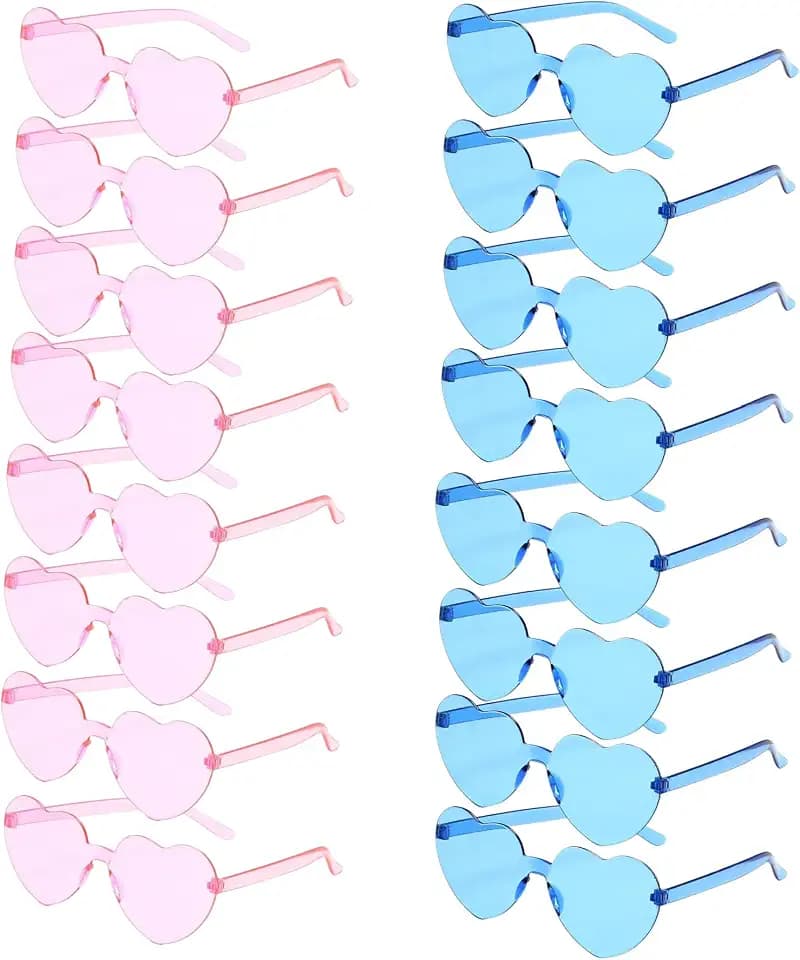 REHALY Valentine's Day Gifts - 16pcs Heart Shaped Rimless Sunglasses in Colorful Pink and Blue
