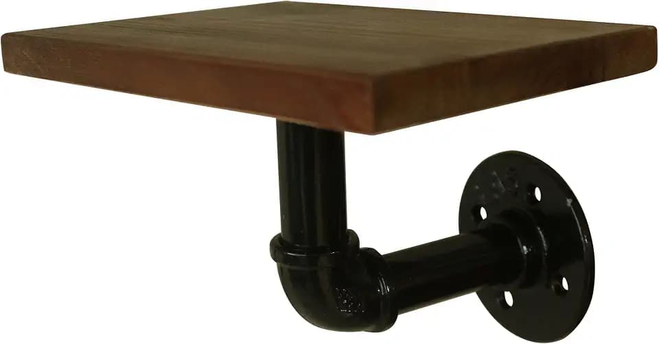 CVHOMEDECO. Rustic Black Iron Water Pipe with Wooden Board Bookshelf Wall Mounted Display Rack Simple Hanging Iron Water Pipe Shelves. 7-7/8 X 6 X 7 Inch