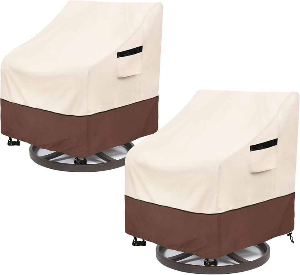 Outdoor Swivel Chair Cover 2 Pack,100% Waterproof Heavy Duty Patio Chair Covers,(35 W x 37 D x 38.5 H inches) Swivel Patio Chair for Outdoor Furniture Covers Waterproof,Beige&Brown