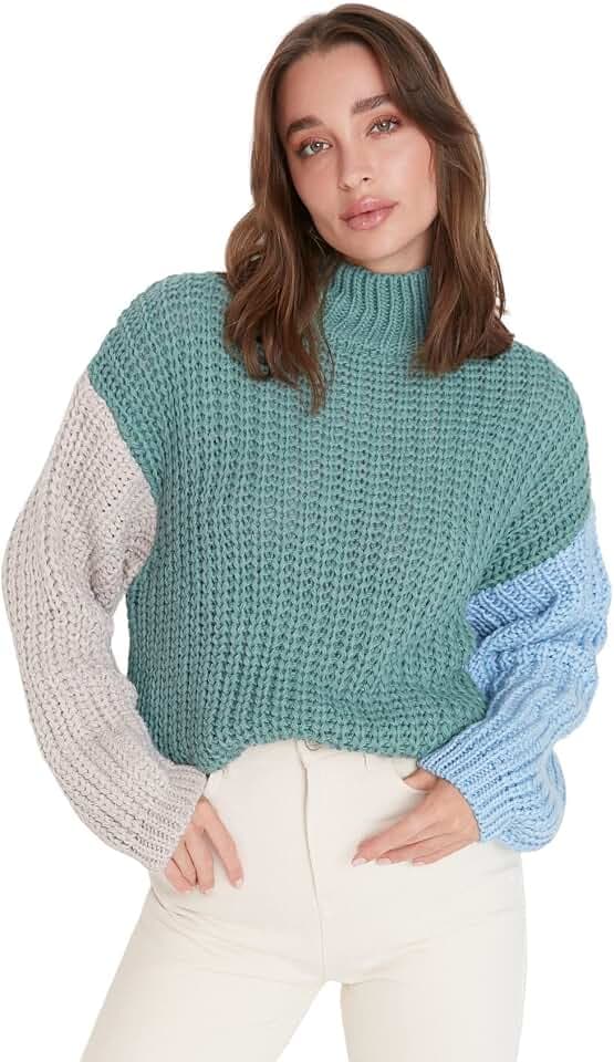 TRENDYOL Damen Rollkragenpullover Colorblock Regular Sweatshirt