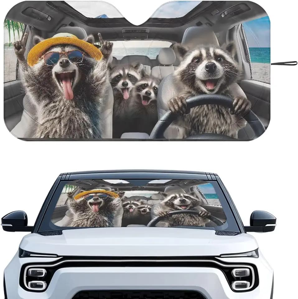 Tuoxiukan Funny Raccoon Window Sun Shade for Car UV Protection Front Windshield Shade for Sun Heatshield Sunshade Reflect UV Sun and Heat-Keep Your Vehicle Cool