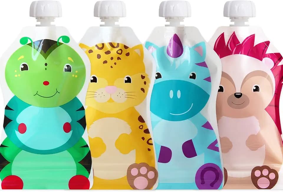 ChooMee Wiederverwendbare Babynahrungsbeutel – BPA-frei, Nachfüllbare Quetschbeutel für Kleinkinder – Pürees, Apfelmus & Joghurt – Doppelreißverschluss, breiter Boden, 4 Stück, 5 oz