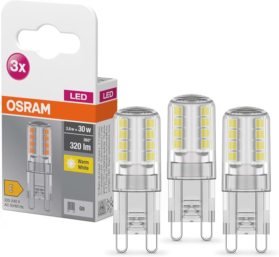 Osram BASE LED Lampe PIN, Pinlampe mit G9 Sockel, 2,60 W, Ersatz für 30W-Glühbirne, Warmweiß (2700K), 3er-Pack