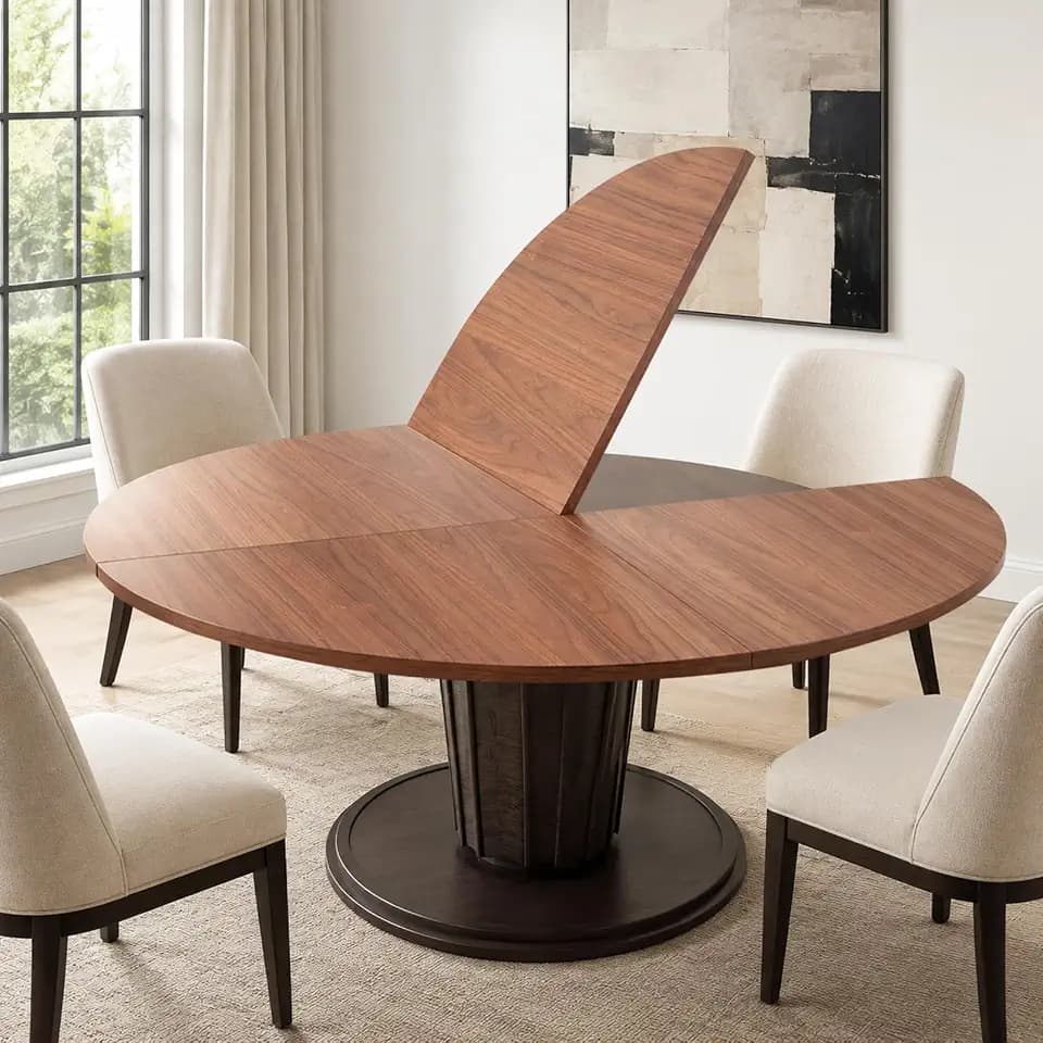 Wood Round Foldable Table Top Only Large Portable Tabletop for Desktop Transformation 47 51 55 59 63 71 inch 4-Fold Folding Round Table Top Extender Space Saving for Family Dinners(Light Walnut,55")