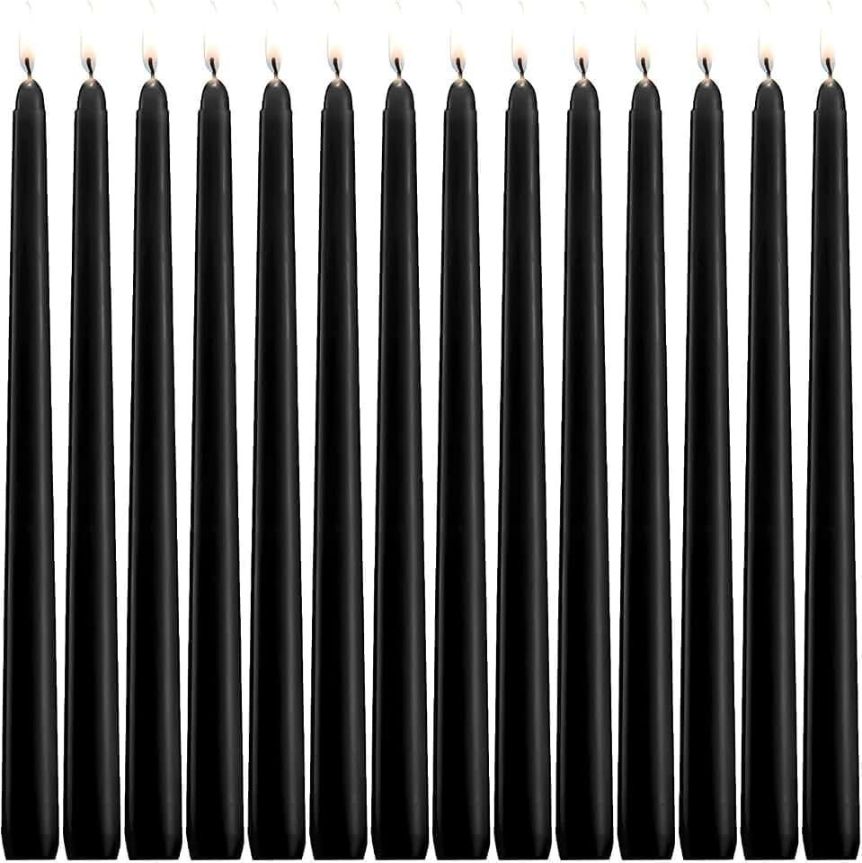14 Unscented Black Taper Candle,10 inch Tall and 3/4 inch Thick,7.5 hrs Clean Burning,Dripless Candles for Weddings, Prayers, Festivals, Churches