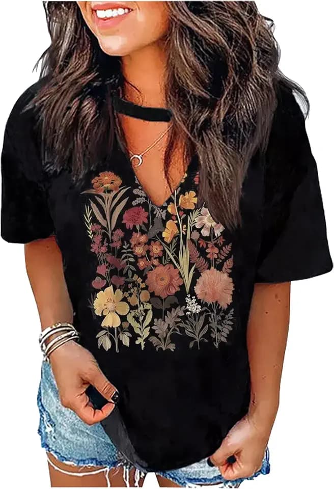 Hollow Out T Shirts for Women Nashville Western Graphic Shirts Country Cowgirls Shirts Casual Short Sleeve V Neck Tops