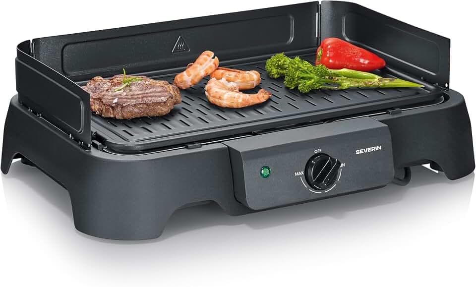 Severin Tischgrill (Innen- & Außennutzung), Balkon & Küche, Temperaturen 40-220°C, schnelles Aufheizen, 39x23cm, leichte Reinigung, 2000W, schwarz, PG 8595