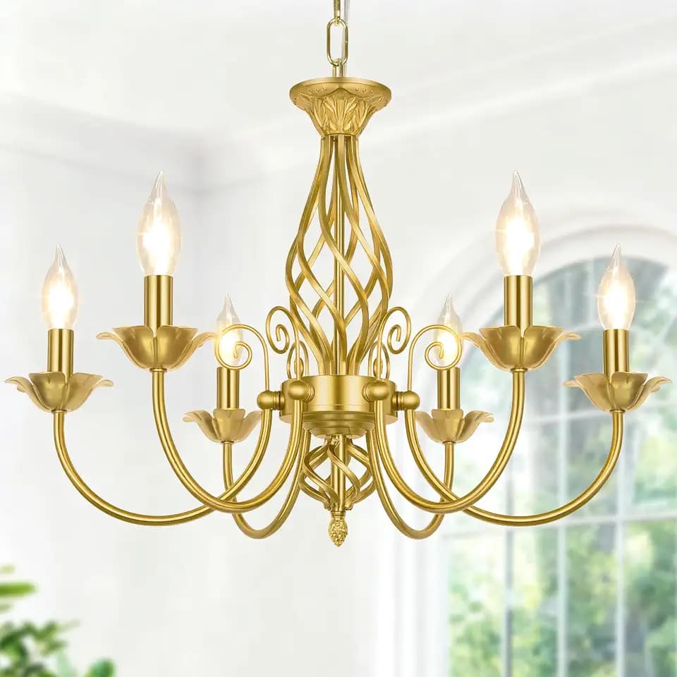 VerRon 6-Light Farmhouse Candle Chandelier for Dining Room, Luxury Gold