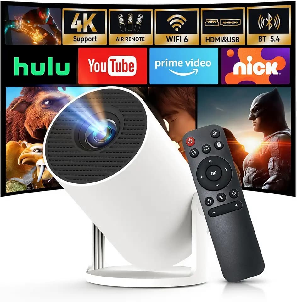 [Built-in Apps & 2026 Upgraded] Mini Projector with Wi-Fi 6 & Bluetooth 5.4, 1080P 4K Support Full HD, Auto Keystone 360° Portable Home Cinema Smart Projector for iOS/Android X1