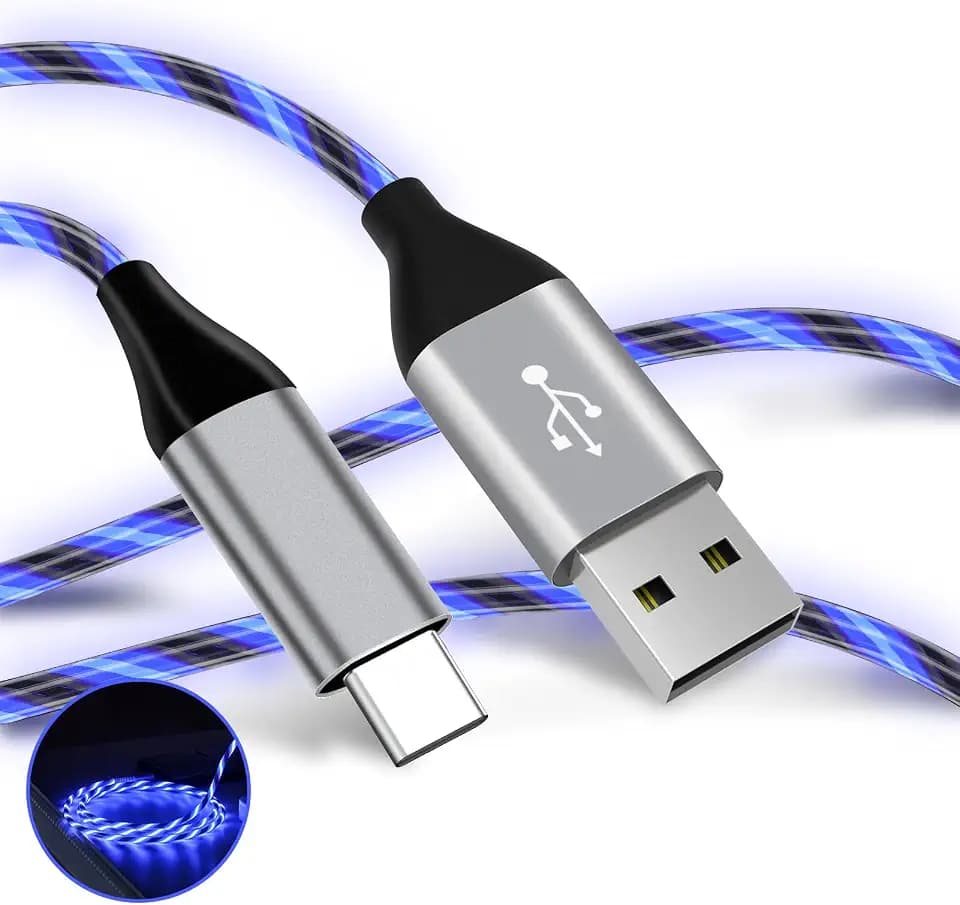 Light Up USB C Cable, LED Fast Charger Type C Charging Cords, USB-A to USB-C Compatible with Samsung Galaxy S20/S10/S9/S8, LG V40/V30 and More (Blue, 3 ft)