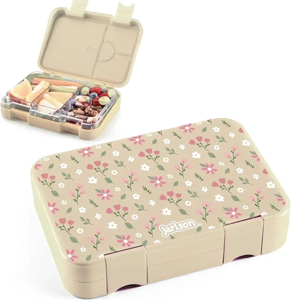 Jarlson® Brotdose Kinder mit Fächern TONI [AUSLAUFSICHER] - Bento Lunchbox mit Trennfächern - Frühstücksbox für Schule, Kita & Kindergarten - Jausenbox für Jungen & Mädchen - Vesperbox (Blumen)