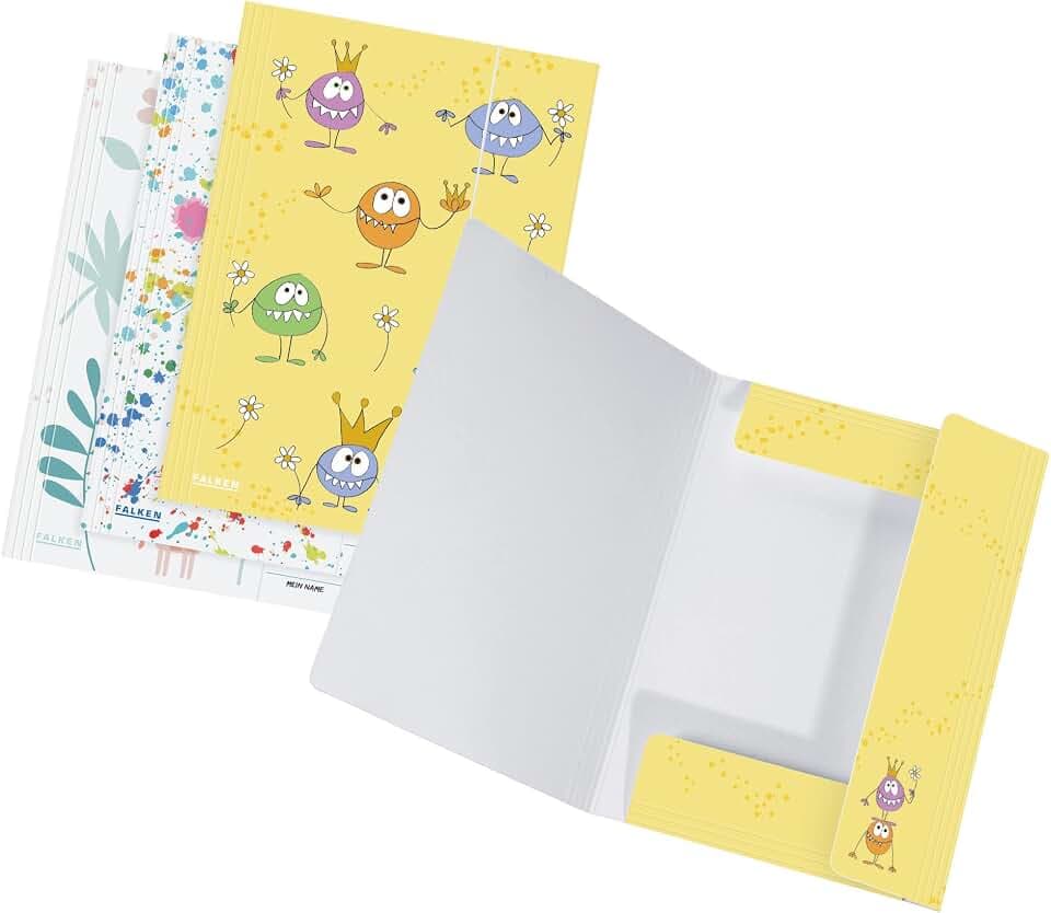 FALKEN 10x Sammelmappe Kinder 3 Klappen Gummiband DIN A3 Motive sortiert