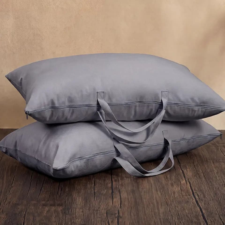 2 Pack 100% Cotton 20"x 36" Grey Canvas Travel Pillow Storage Bag