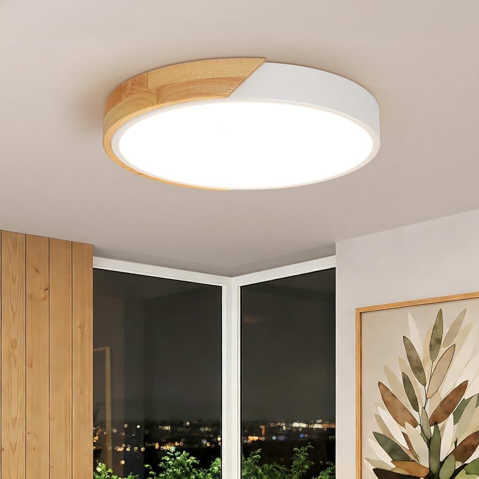 Kambo LED Deckenleuchte 24W ∅30cm Deckenlampe Weiß mit Holzoptik 4500K