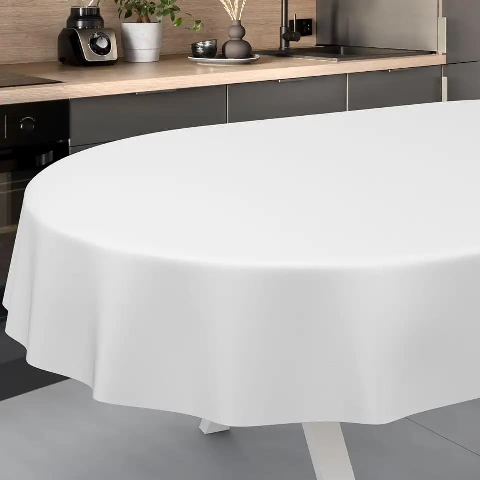 ANRO Wachstuch-Tischdecke Tischdecke abwaschbar Wachstuch Garten-Tischdecke Outdoor Indoor Oval 180x140cm Schnittkante Weiß Wachstuchtischdecke Wachstischdecke wasserabweisend Gartentischdecke