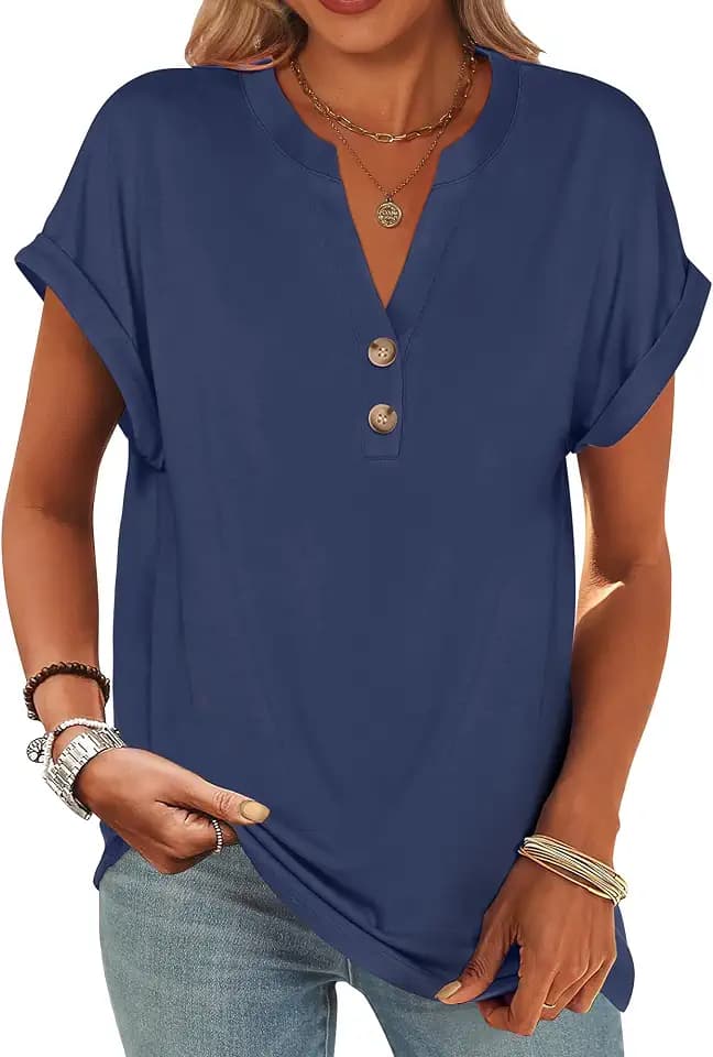 ANRABESS Womens Short Sleeve Henley Tops Summer Shirts Dressy Casual Blouse