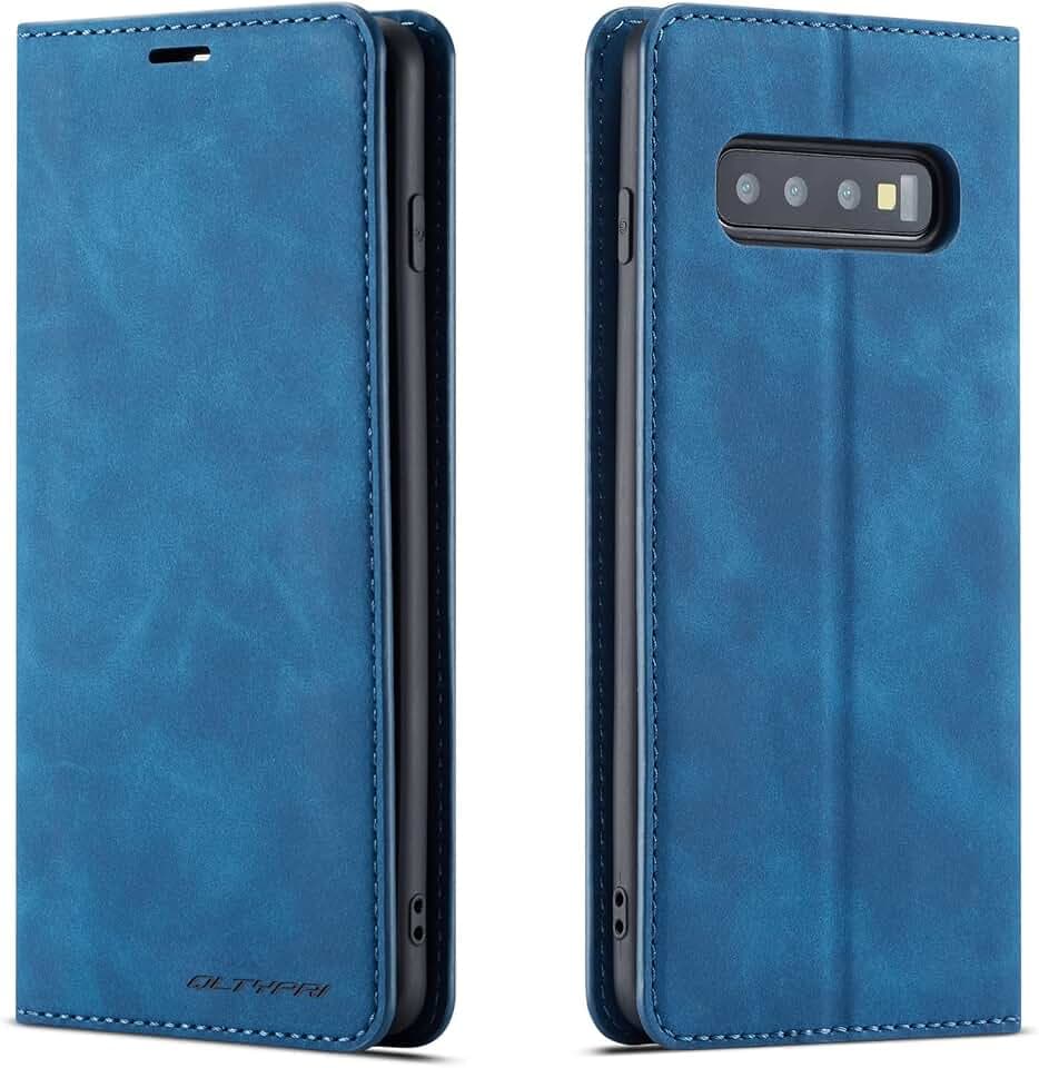QLTYPRI for Samsung Galaxy S10 Plus Case, Premium PU Leather Cover TPU Bumper with Card Holder Kickstand Hidden Magnetic Adsorption Shockproof Flip Wallet Case for Samsung Galaxy S10 Plus - Blue