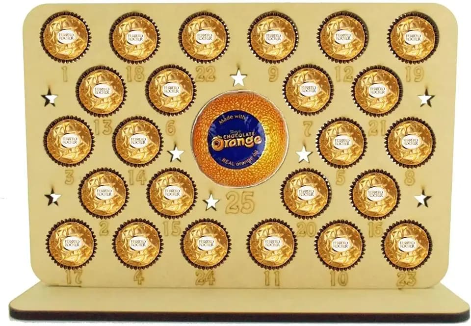 Weihnachtskalender Schokoladenhalter mit Sternen - Magischer Weihnachts-Countdown - Großer Ständer passend für Terry's Chocolate Orange, Ferrero Rocher - Wiederverwendbar (Pralinen nicht enthalten)