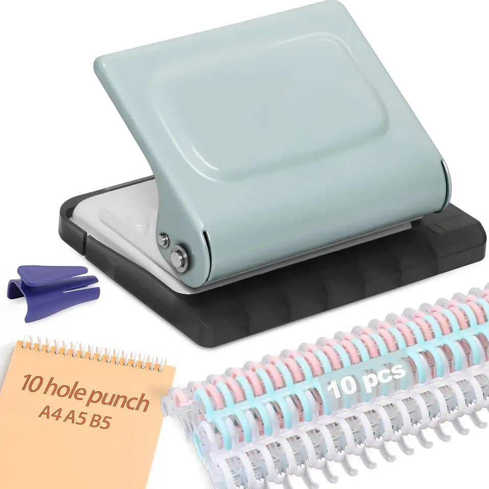10 Hole Punch Binding Machine for Planners with 10 Multi-Color Binder Rings