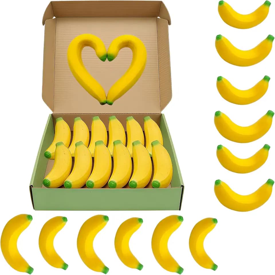 Stretchy Glue-Sand Filled Rubber, Latex Soft Decompression Toy,Squishy Toy, Fake Fruits and Vegetables,High-Elastic Stretchable, Decompression Toy for Adults and Children (Banana-12 Pack)