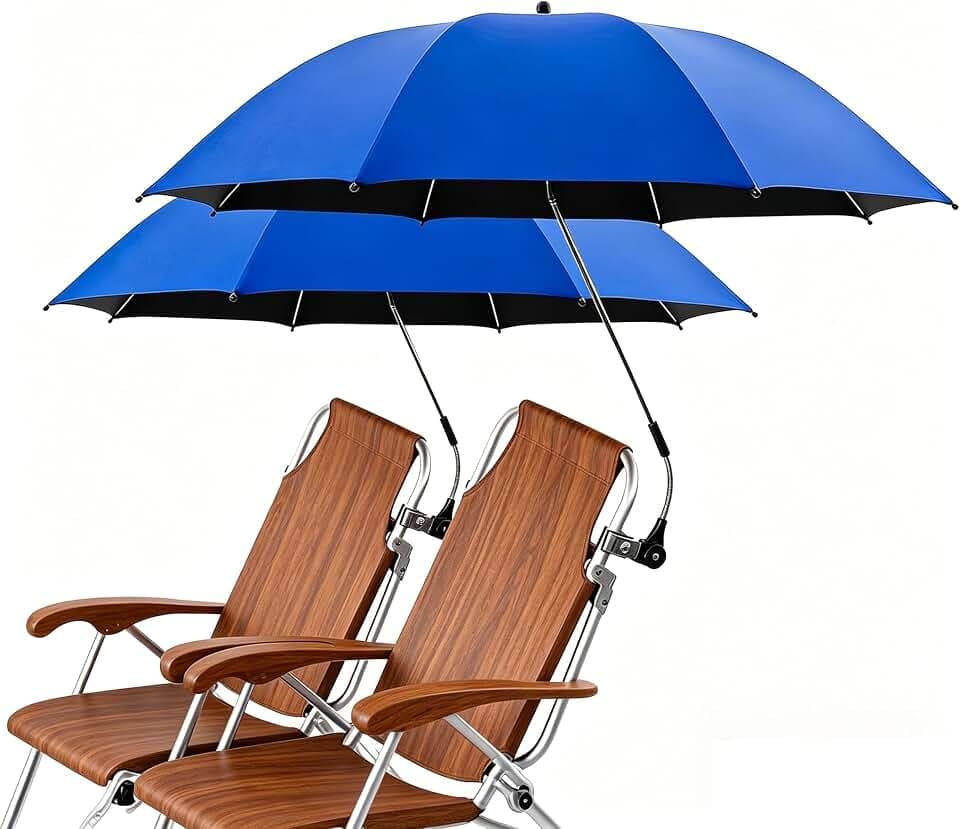 LIROPAU 2 Stück Stuhl Sonnenschirm für Liegestuhl mit UV Schutz 50+, 120 cm Kuppelmaß mit Überhang, Schirm für Stuhl mit Universal Klemmhalterung, 360° Verstellbarer Klein Strandschirm