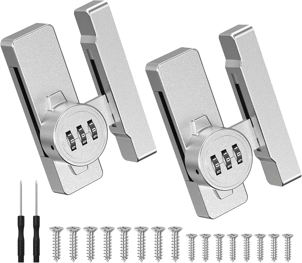Sliding Closet Door Lock, Password Door Latch, 2 Pack Silver