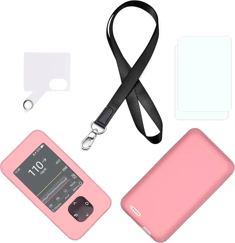 Silicone case for Dexcom G7 & G6 Receiver (Includes Lanyard + Lanyard Patch + Screen Protector) (Pink)