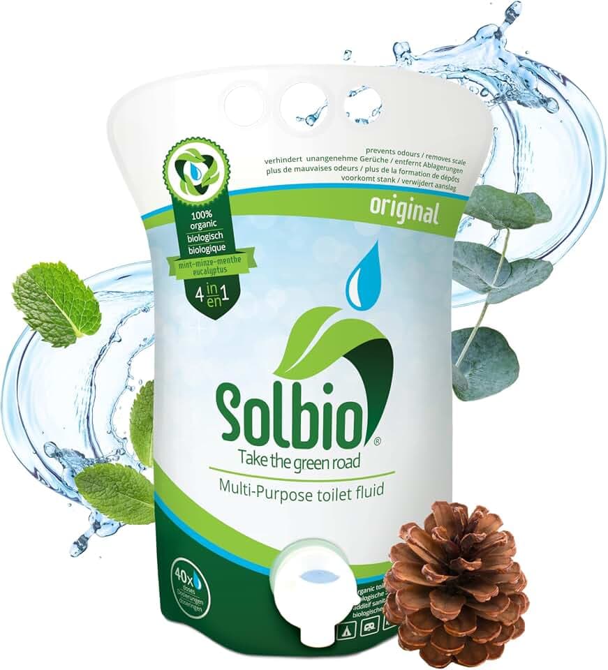 Solbio Original Die 4in1 Natürliche Sanitärflüssigkeit. 40 Dosierungen. Sanitärzusatz Für Campingtoilette, Mobile Toilettensysteme, Chemietoilette und Kassettentoilette. Zusatz Für Fäkalientank, Abfalltank. Tank Cleaner, Freshener auch Für Abwassertank. Rinse Für Spülwassertank, Herrlicher Duft. Funktioniert Wirklich.