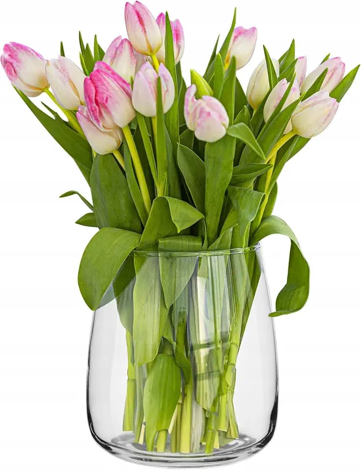 Trend For Home Zinnia Glasvase Groß 5,1L, 22,7 x Ø 19 cm Kelchvase für Pampasgras, Tulpen und Rosen, Blumenvase mit Weiter Öffnung, Handgefertigt aus Bleifreiem Kalk-Natron-Glas, Transparent