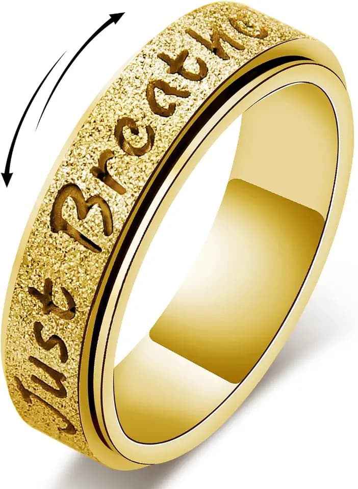 Fidget Spinner Ring for Women - Just Breathe Inspirational Hope Rings, Stainless Steel Anxiety Women's Ring for Stress Relief, Thumb Rotating Rings for Adults Jewelry Gift for Her