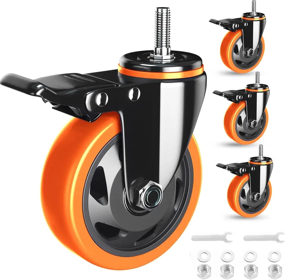 3 Inch Caster Wheels Heavy Duty 3/8" Threaded Stem Casters Set of 4