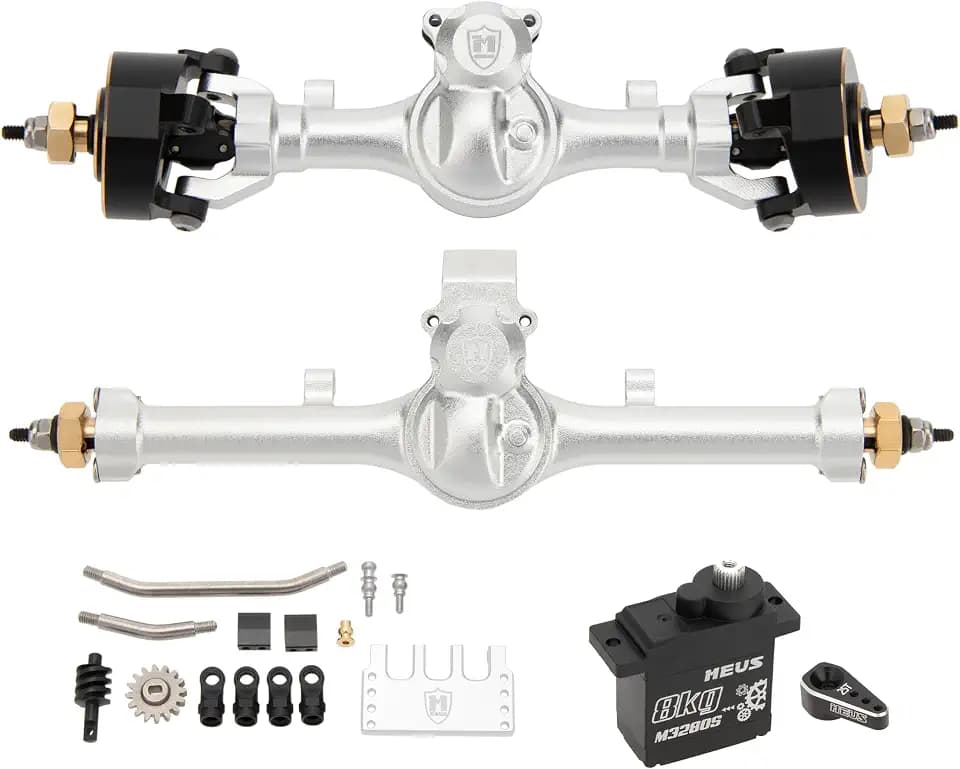 MEUS RACING 5mm ISO V2 SCX24 Axles with 3-Section CVD with Servo and Servo Horns for Axial 1/24 SCX24 RC Crawler (Silver)