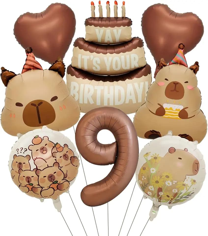 Capybara Birthday Foil Balloon Set, 8-Piece Party Decor (9)