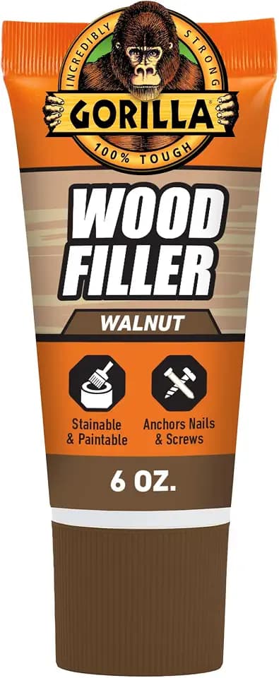 Gorilla Wood Filler, Walnut Color, Water Resistant, 6 oz Tube