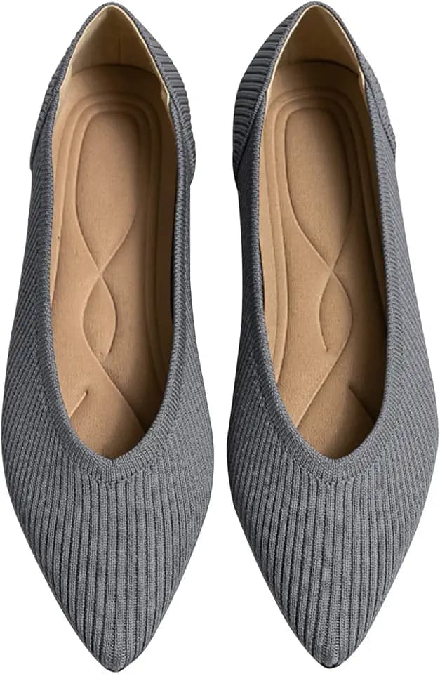 TINGRISE Women's Flats Shoes Pointed Toe Knit Ballet Comfortable Dressy Slip On Flat