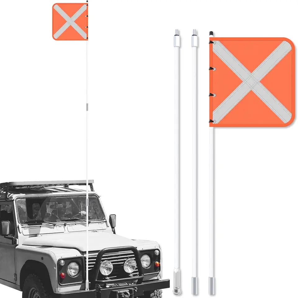 10ft High-Visibility Safety Flag with Reflective Strips & Quick-Connect Base - Heavy-Duty ATV/UTV Sand Flag for Off-Roading, Dune Buggies, Beach Riding - Durable Outdoor Safety Accessory for Dunes & Desert (Easy Install)