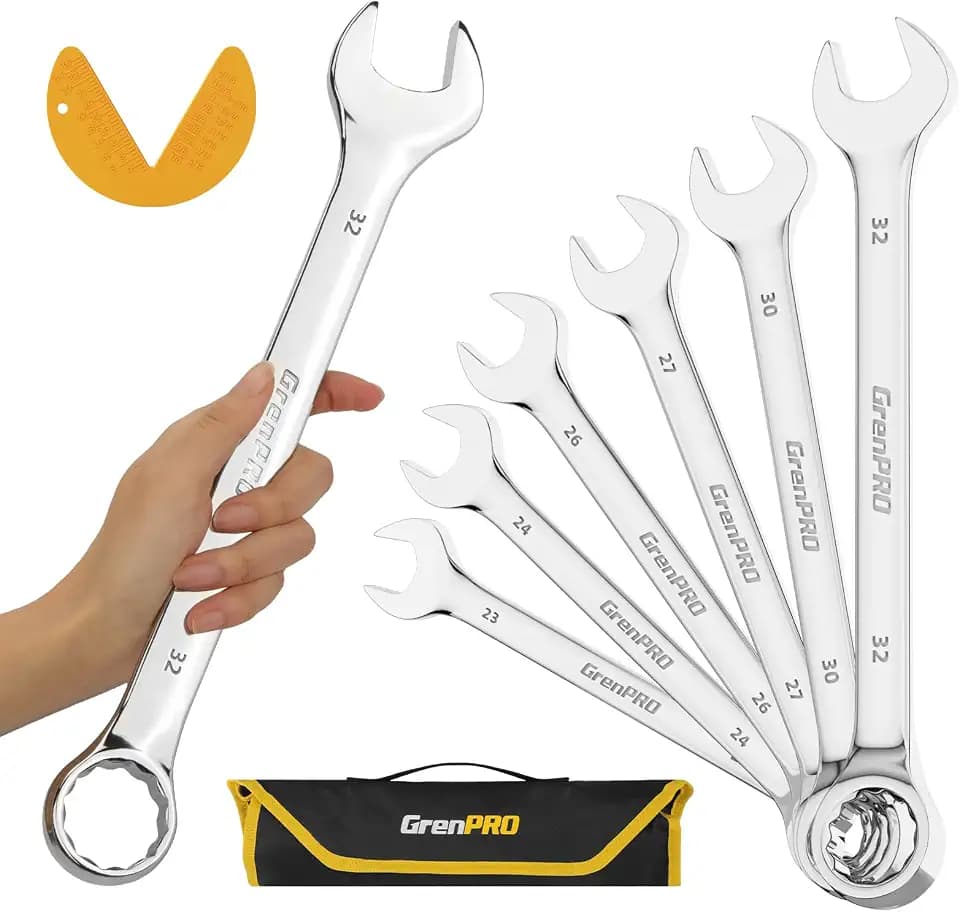 GRENPRO 7PC Metric Large Wrench Set, 23-32MM Combination Open End Wrenches