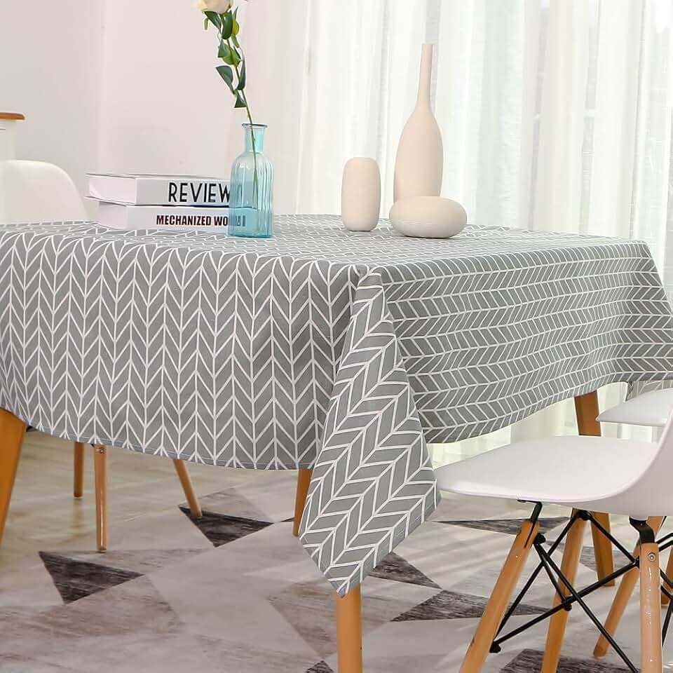 Tischdecke Leinenoptik Quaste Tischtuch Abwischbar Fleckschutz Pflegeleicht Leinendecke Tischwäsche für Draussen Garten Esszimmer Party und Festen