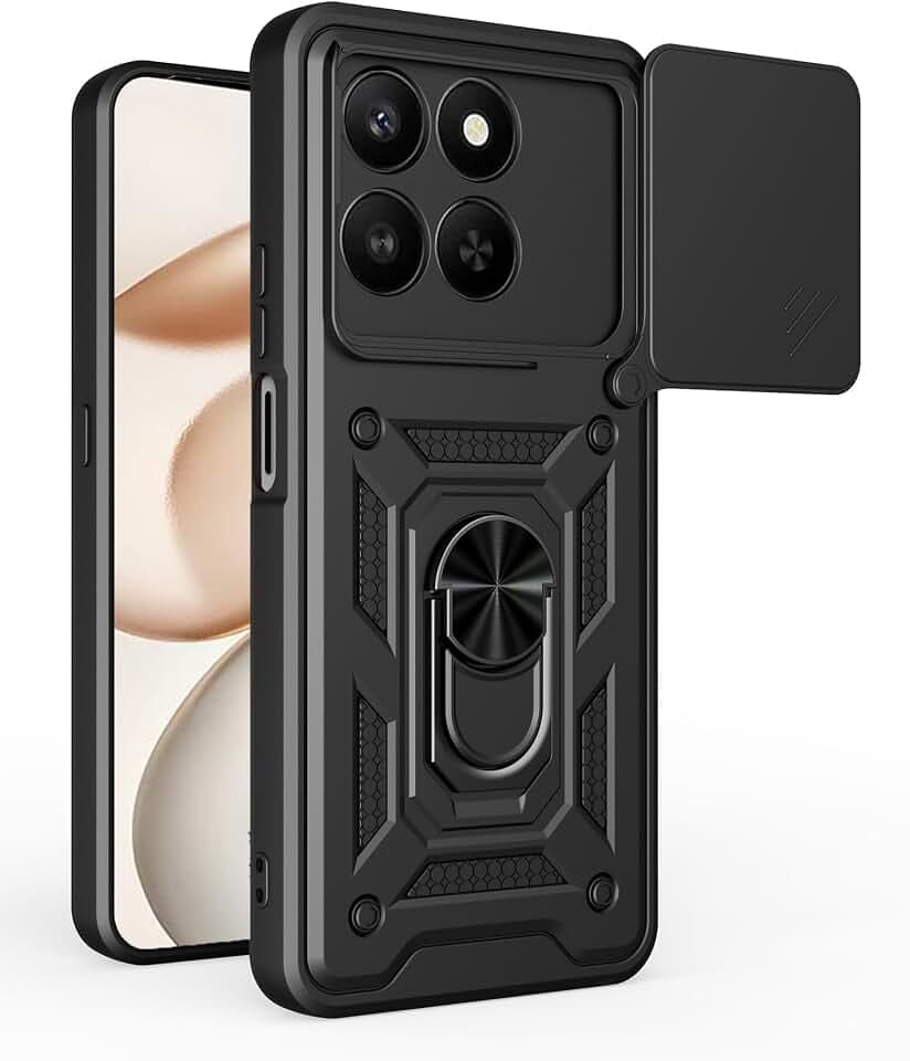 YANJIEER ESONG Outdoor Handyhülle für Honor 400 Smart 5G/Honor X7D 4G/5G Schutzhülle Militär Robuste Stoßfeste Ständer Cover mit Metall Ring Kameraschiebe,Case für Magnetischer Autohalterung Schwarz