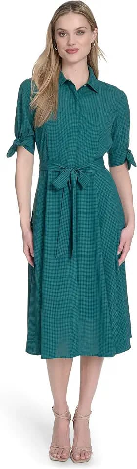 Calvin Klein Chiffon Short Sleeve Shirt Dress