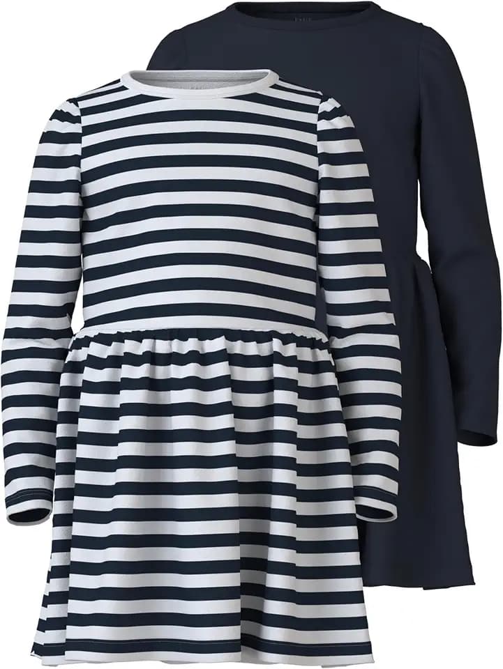 Name IT Mädchen Nmfvivia Ls Dress 2p Noos Nmfvivia Ls Dress 2P Noos (2er Pack)