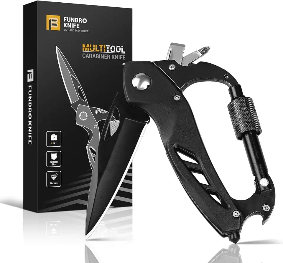 FUNBRO Multitool Carabiner with Pocket Knife, Bottle Opener