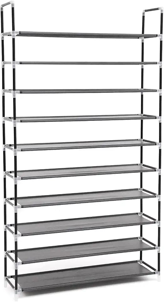 SONGMICS Schuhregal mit 10 Ebenen, Schuhaufbewahrung, Organizer, für bis zu 50 Paar Schuhe, für Wohnzimmer, Ankleidezimmer und Flur, Vliesstoff, 100 x 29 x 175 cm, schwarz LSR10H
