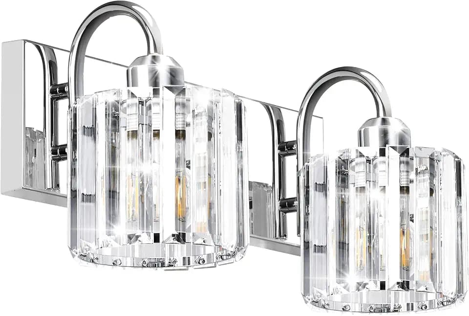 Bathroom Vanity Lights - Chrome Crystal, 2 Light Fixtures Over Mirror