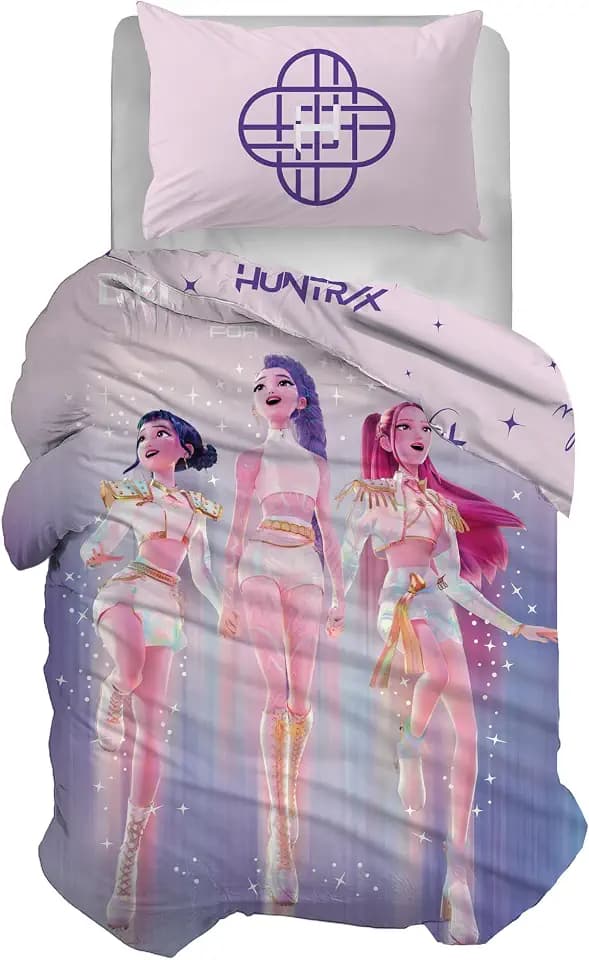 Kpop Bettwäsche-Set für Einzelbett, Demon Hunters, 100% Baumwolle, 2 Stück, Bettbezug + Kissenbezug, offizielles Produkt