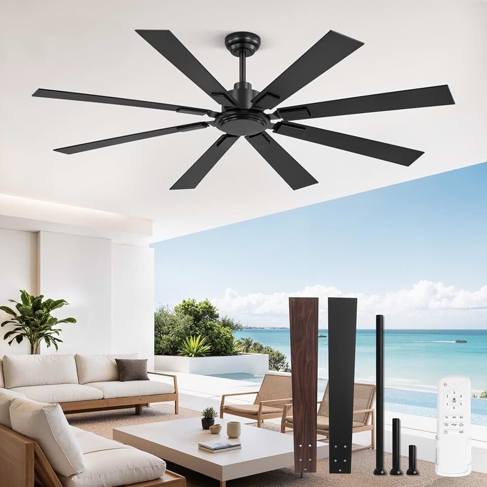 ZMISHIBO 65 Inch Outdoor Ceiling Fans No Light with Remote, Damp-Rated