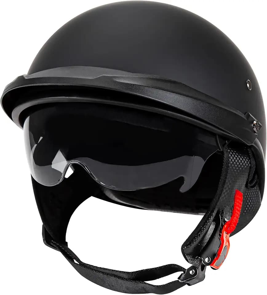 Cartman Motorcycle Open Face Helmet with Sun Visor Quick Release Buckle, Matte Black, DOT Approved, Large