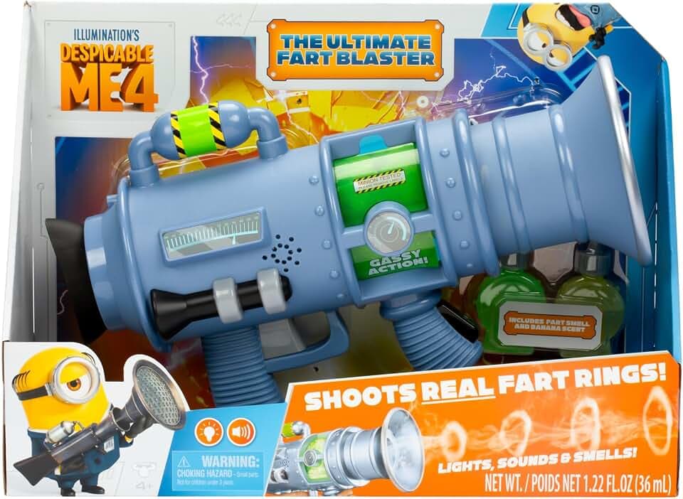 Minions Despicable Me 4 Ultimate Fart Blaster Toy - Shoots Real Fog Rings | 15 Hilarious Sound Effects | Lights Up & Banana Scents | Includes 2 Scent Formulas | Great Gag Gift for Kids Ages 4+