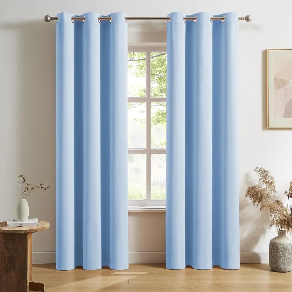 DUALIFE Sky Blue Blackout Curtains 84 Inch Length - Grommet Room Darkening Bedroom Curtains Thermal Insulated 42 W x 84 L Inch, Set of 2 Panels, Cerulean